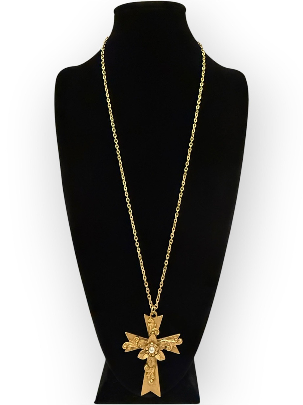 Oversized Ornate Gold & Pearl Statement Cross Necklace 36” | NWT Cross Pendant